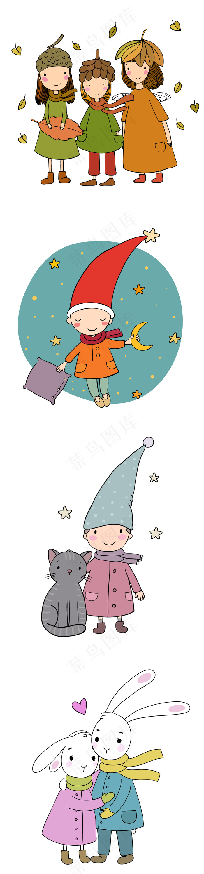 手绘秋天卡通人物eps矢量素材