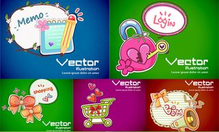 可爱的卡通图案的旗帜矢量素材