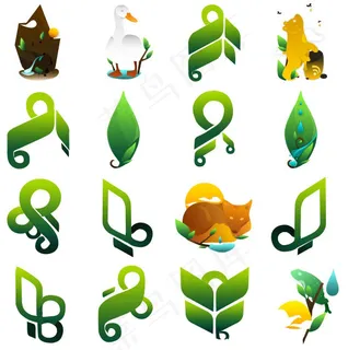 绿色叶子花纹PNG图标