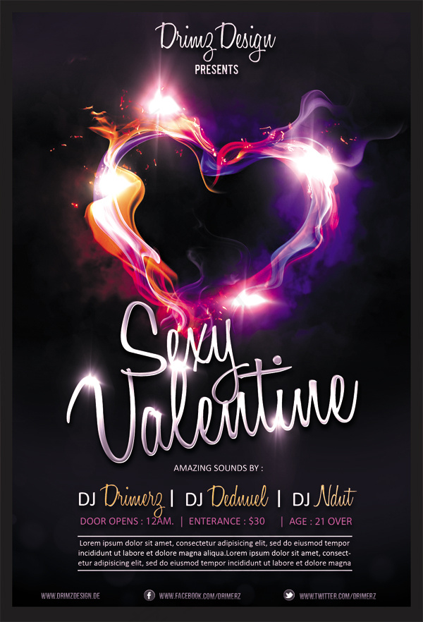 燃烧发光心形情人节PSD素材