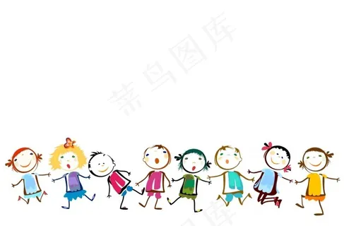 小学生牵手人物卡通素材矢量