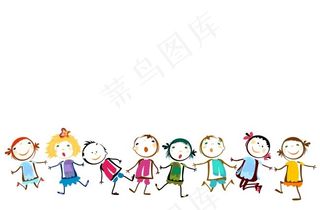 小学生牵手人物卡通素材矢量