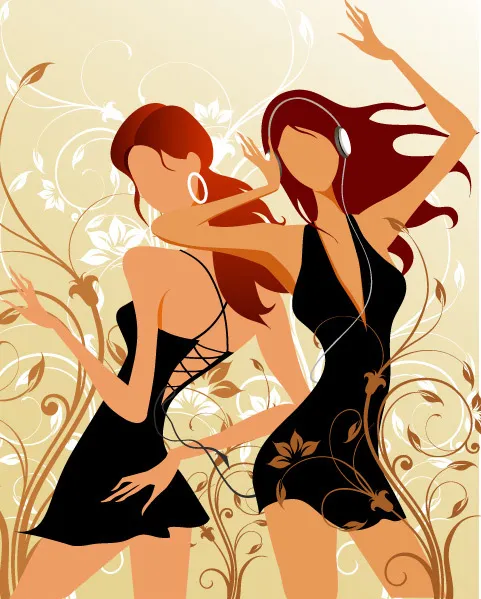 时尚花纹与女性人物矢量图eps,ai矢量模版下载