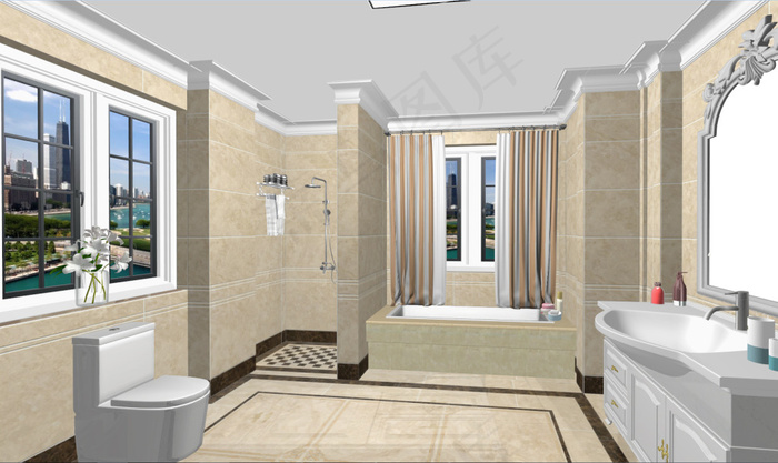 浴室洗手间室内铺贴效果图