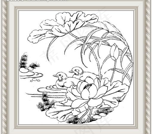 小鸭荷花图片psd模版下载