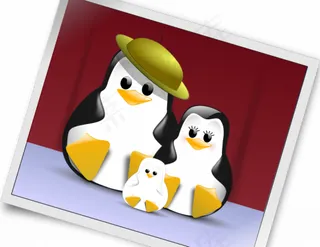 企鹅家族照片矢量插画