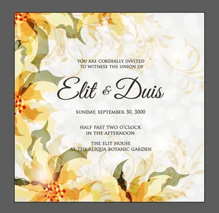 黄色花朵婚礼邀请函矢量素材