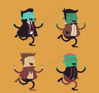 4款搞怪万圣节角色矢量素材