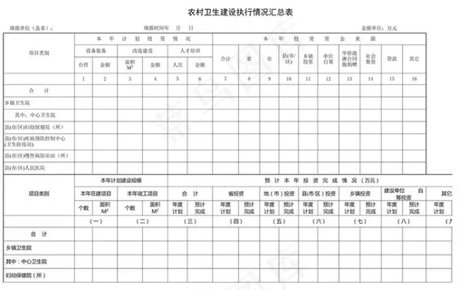 农村卫生建设执行情况汇总表