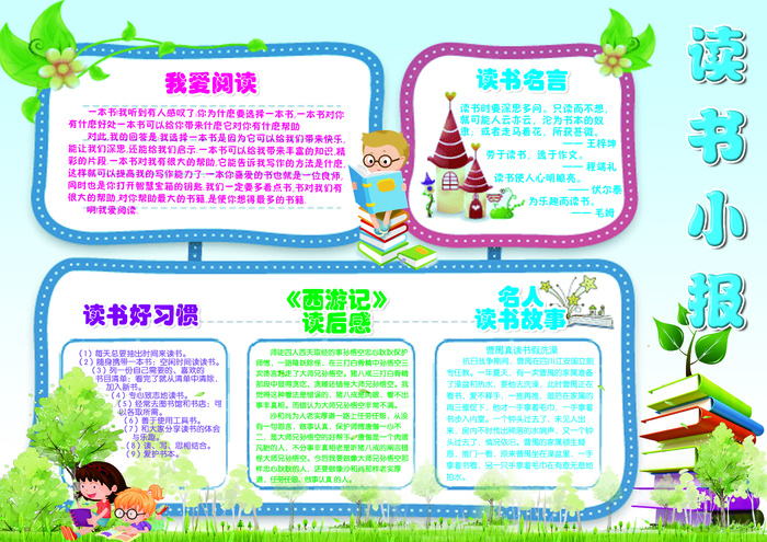 蓝色简约读书小报模板(4961X3508(DPI:300))psd模版下载