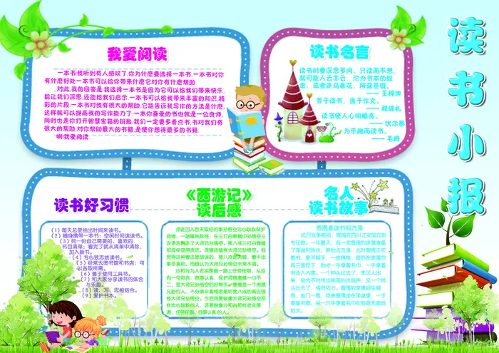蓝色简约读书小报模板(4961X3508(DPI:300))psd模版下载