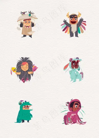 6款彩绘化装舞会儿童矢量素材