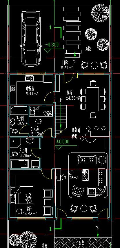 高尔夫别墅 联排住宅一层平面