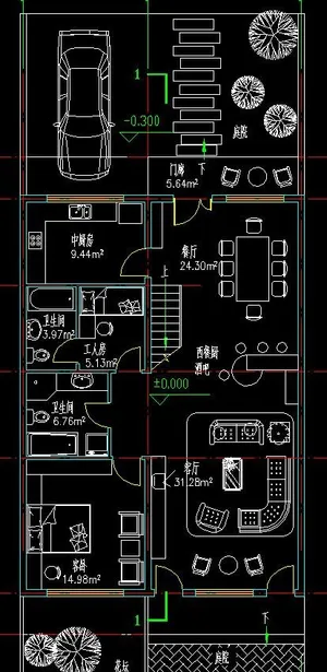 高尔夫别墅 联排住宅一层平面