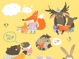 手绘森系动物装饰插画背景