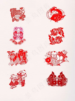 8款元旦节日年年有余剪纸素材