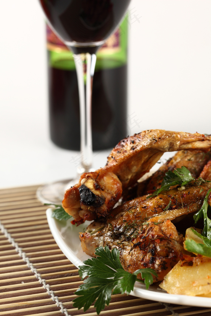 烤鸡 红酒 葡萄酒 香槟图片