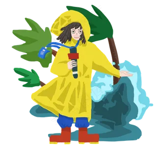 记者卡通手绘风采访台风气候记者卡通手绘风采访台风气候