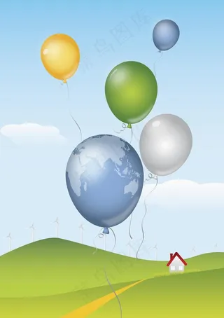 草原热气球背景图片