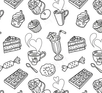 手绘下午茶元素无缝背景矢量图图片