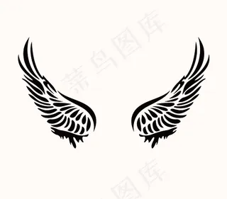 黑白翅膀剪影AI下载