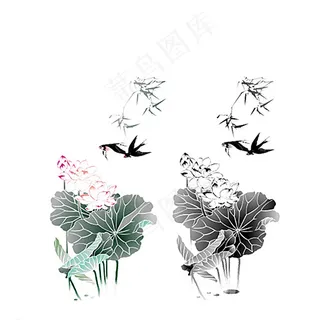 中国山水画之荷花燕子图片