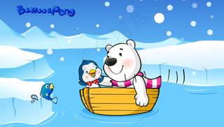 下雪天划船的小熊图片