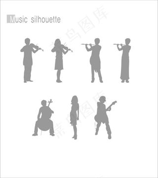 演奏各种乐器的剪影矢量图