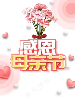 感恩母亲节立体艺术字元素 康乃馨元素