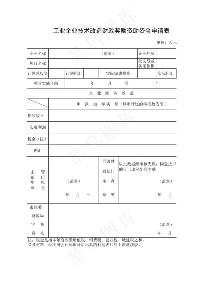 工业企业技术改造财政奖励资助资金申...