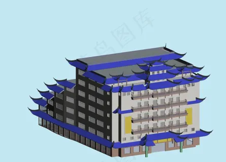 中式古典简模建筑3D模型