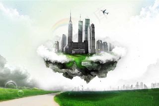 草原白云上的楼群