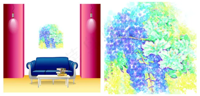室内装饰抽象花卉无框画(6648X3197(DPI:300))psd模版下载