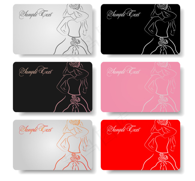 手绘婚纱矢量名片