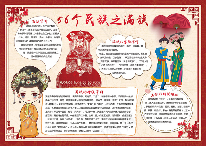 民族小报之满族小报满族手抄报(4959X3508(DPI:300))psd模版下载