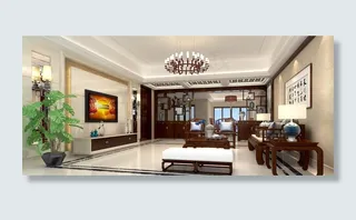 中式客厅餐厅效果图图片