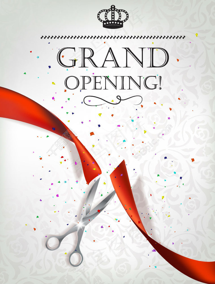 剪刀开业剪彩丝带矢量图