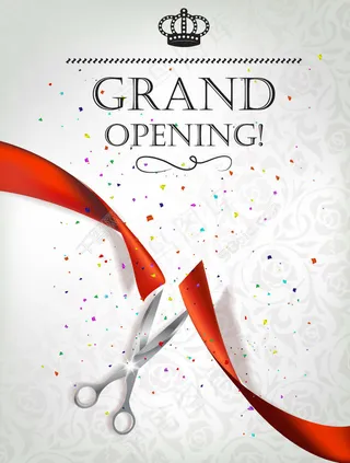 剪刀开业剪彩丝带矢量图