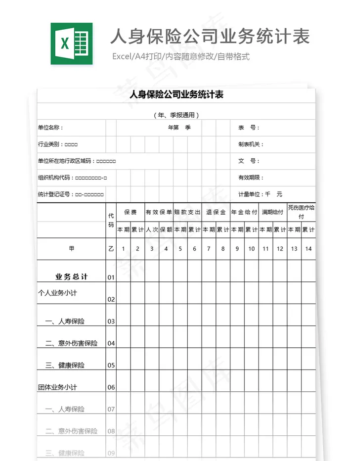 人身保险公司业务统计表
