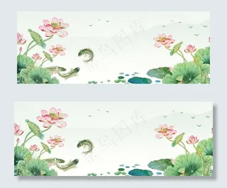 夏日荷花荷塘鱼背景图