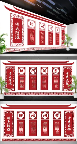 2017年中国风古典红色中医文化墙...