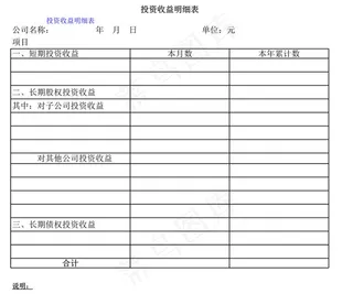 投资收益明细表
