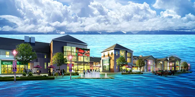 蓝天白云下的海上建筑 蓝天白云下的海上建筑