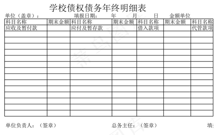 学校债权债务年终明细表