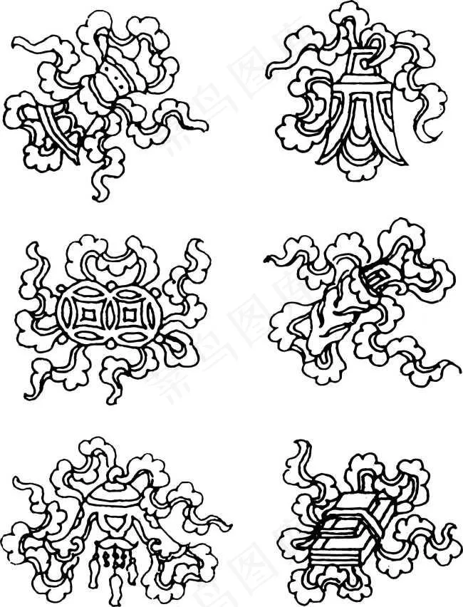 花纹 钱币 富贵 线稿cdr矢量模版下载
