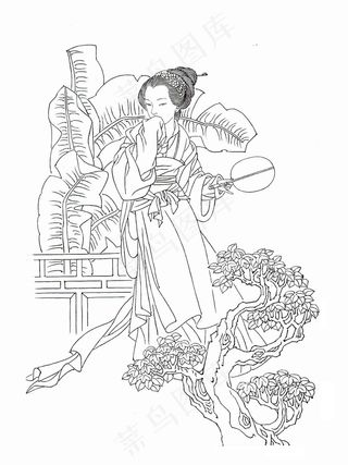古代仕女白描图片
