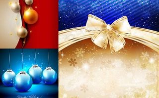 圣诞彩球蝴蝶结装饰背景矢量图