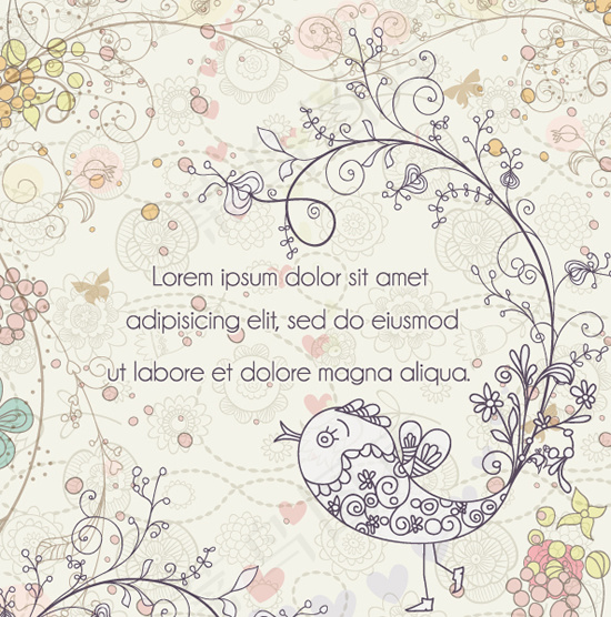 手绘花鸟图案背景矢量素材