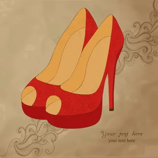 高跟鞋高跟鞋复古花织物的背景与你纸...