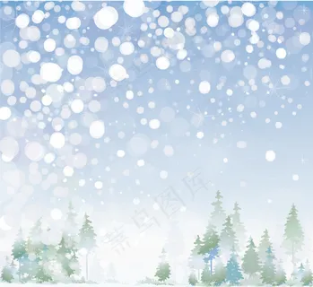 梦幻森林雪景矢量素材